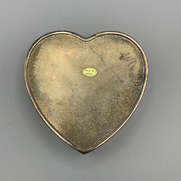 Vtg Metal Silver Toned Heart Trinket Box Blue Lining Jewely Box Gold Tone Bow - Picture 6 of 16